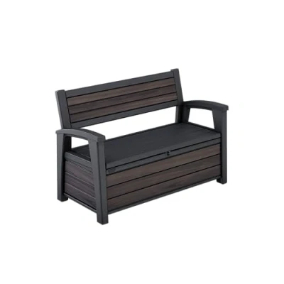 Imagen de Keter Deco, Banco arcón Exterior, Baúl almacenaje, Capacidad 227 L, Resina, Acabado Efecto Madera Rosewood, 151.7 x 72.5 70 cm