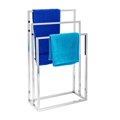 Imagen de Relaxdays Toallero de Pie Acero Inoxidable, 82,5 x 46 21 cm, Metal Cromado, 3 Barras, Portatoallas Baño, Plateado
