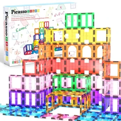Imagen de PicassoTiles 42 piezas Juego de bloques construcción magnéticos Playboards azulejos educativo juguete Imanes aprendizaje ingeniería,3ymás