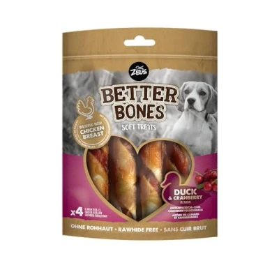 Imagen de BetterBones Bocadillo masticable Suave para Perros sin Piel cruda, Rollos envueltos con Pato arándano, 12,5 cm, 4 Unidades