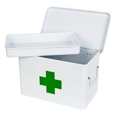 Imagen de HMF Botiquín de metal para almacenamiento medicamentos, 32,5 x 20 20,5 cm, blanco