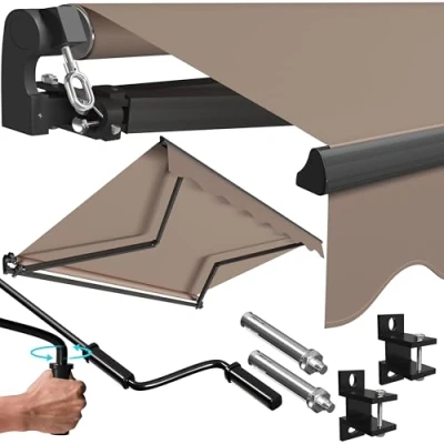 Imagen de KESSER toldo articulado con brazo articulado, 300 x 250 cm, para terraza, premontado, incluye soporte de pared, protección solar, balcón, impermeable, aluminio/poliéster, color topo