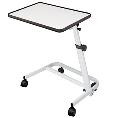 Imagen de Mesa auxiliar de cama plegable, reclinable y con ruedas freno color blanco
