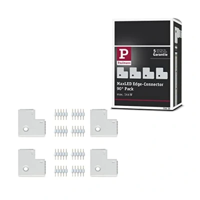 Imagen de Paulmann Edge Connector 90 70616 Angular MaxLED LED, Blanco, Accesorio para Strip, Paquete de 4, Incl. 8 Conectores Esquinas y rincones