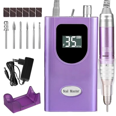 Imagen de Torno para Uñas Profesional 35000RPM, AZ GOGO Pórtatil ＆ Recargable Inalambrico Manicura y Pedicura con 6 Brocas Pantalla LCD, Lima Electrica Gel o Acrilicas