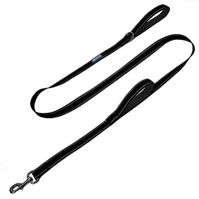 Imagen de Correa de Nailon Reflectante Doble asa Resistente para Perro, 6 pies, donamos una a un Rescate Perros por Cada vendida (Negro)