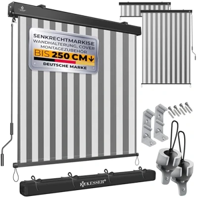 Imagen de KESSER® toldo vertical de 140 x 250 cm, mecanismo manivela, incluye set montaje y cubierta, protección solar solar, con caja para balcón terraza