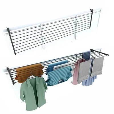 Imagen de foxydry tendedero de balcón plegable, barandilla exterior resistente acero inoxidable y aluminio Duo para terrazas, balcones barandillas Longitud 202 cm (antracita, cm)