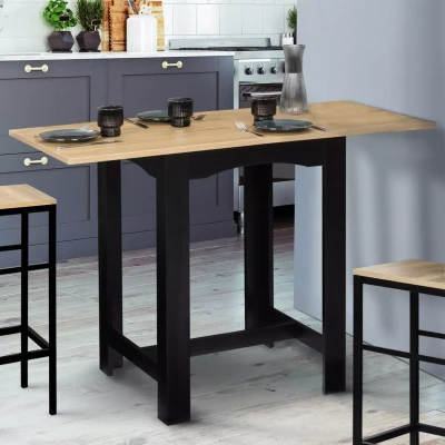 Imagen de IDMarket Mesa alta extensible de bar Dona 2 a 4 personas, color negro, bandeja haya, 65 130 cm