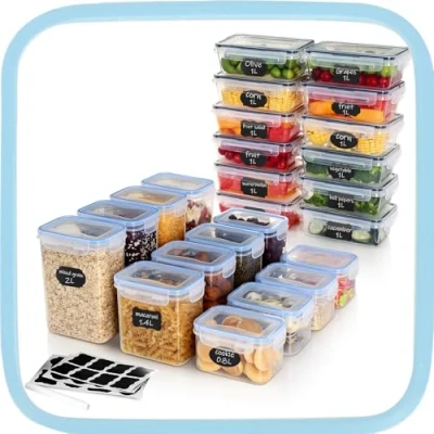 Imagen de Ordeluxe Juego de 24 recipientes almacenamiento para cocina, sin bisfenol A, plástico con tapa, recipiente alimentos