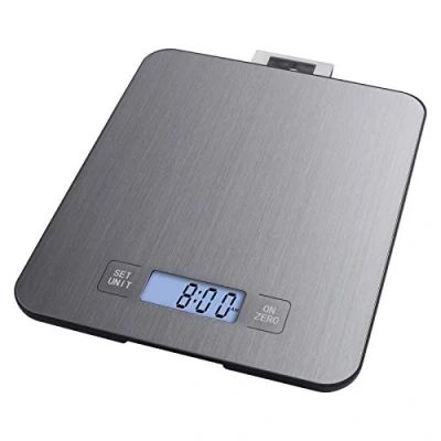 Imagen de EMOS Báscula de Cocina Acero Inoxidable con suspensión Pared, Pantalla LCD iluminada, función Tara, Escala Alimentos, precisión hasta 1 g, Capacidad Carga 15 kg