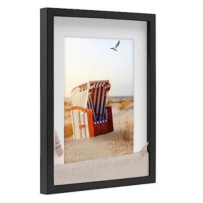 Imagen de PHOTOLINI 3D Marco de Fotos 30x40 cm para Rellenar, Negro, con Profundidad Objetos hasta 1,5 cm, Madera MDF paspartú y Cristal Manualidades como Regalo