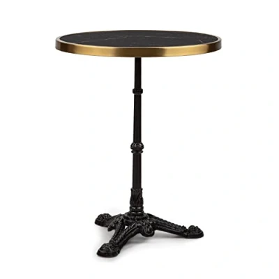 Imagen de blumfeldt Patras Lux Mesa de jardín, Tablero mármol, para Interior y Exterior, Base Hierro Fundido, Resistente a la Intemperie, Cantos Dorados, Dimensiones 57,5 x 72 cm, Redonda, Negro