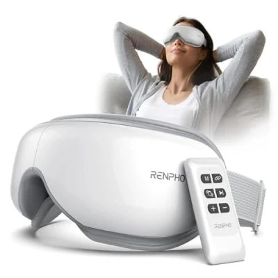 Imagen de RENPHO Masajeador de ojos con control remoto y calor,Compresión aire masajear para aliviar la tensión ocular Círculos oscuros Bolsas Mejorar el sueño regalo dia madre