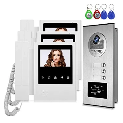 Imagen de HFeng Kit de Sistema Intercomunicación con Video 4.3 &quot;, timbre la Cámara Acceso RFID + 3 Monitores Interiores para Apartamentos/Hogar