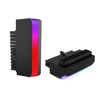 Imagen de iProPower ATX Adaptador de enchufe alimentación 24 pines 90 grados inalámbrico ARGB Rainbow PC placa base conectores cable DIY modular