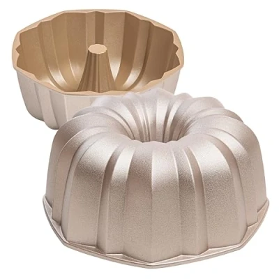 Imagen de Erreke Molde Bizcocho, Bizcocho Horno, Tarta, Doble Capa Antiadherente, Aluminio Fundido Resistente, Cocción Uniforme, Moldes Repostería, Color Oro Rosa, 24cm, 2 litros, Flow