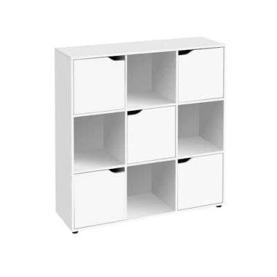 Imagen de LOLAhome Estantería de Madera, Librería con Puertas y Compartimentos Abiertos, Mueble almacenaje, Organizador, Natural o Blanco para Estudio, Dormitorio, Salon (Blanco, Estanteria 5 Puertas)