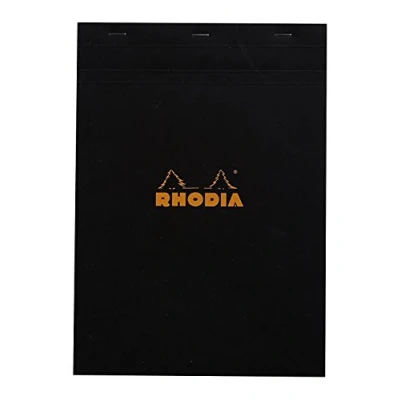 Imagen de Rhodia Bloc de notas grapado y microperforado Rhodia, DIN A5, 14,8 x 21 cm, 150 hojas, 80 g, cuadrícula naranja, 4 unidades, color negro 29,7 cm