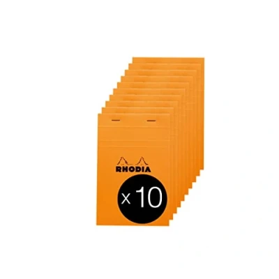 Imagen de RHODIA 14600C Bloc Notes Agrafé N14 Orange 11x17 cm Ligné 80 Feuilles Détachables Papier Clairefontaine Blanc 80G Couverture en Carte Enduite Paquet de 10 blocs