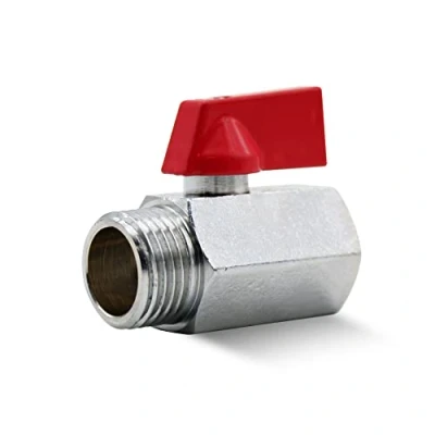 Imagen de DOJA Barcelona Valvula de Esfera Mini Rojo 1/2&quot; M H Fontaneria Laton Cromado Bola para Bombas Agua, Tanques, Grifo Exterior, Conexiones Agua