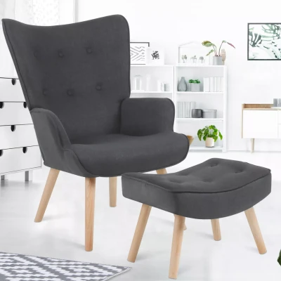 Imagen de IDMarket Ivar Sillón escandinavo con reposapiés gris antracita