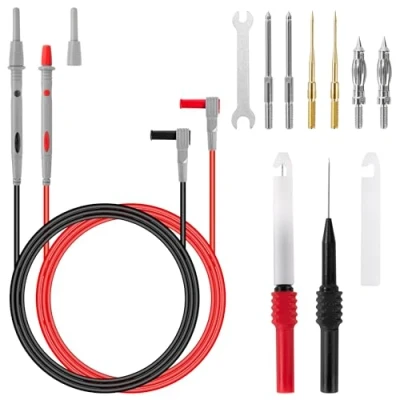 Imagen de QIMEI SHOP Cables de Prueba Multímetro Kit Sondas 0.7mm 1mm 2mm 4mm Reemplazables Cable Conector Banana para Multimetro Digital 11 Piezas