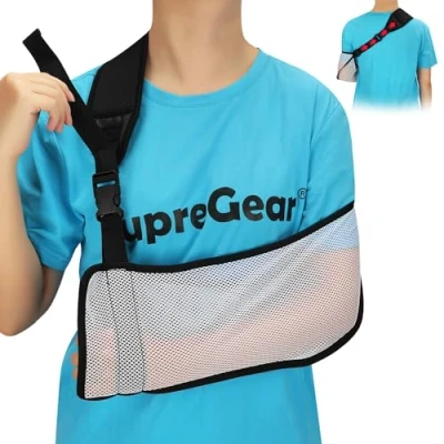 Imagen de supregear Venda para Brazo en Malla, Férula Médica Inmovilizar el Hombro Ajustable y Ligero Manguito Rotador Soporte Codo Muñeca Mano Lesionada, Adecuado Izquierdo/Derecho