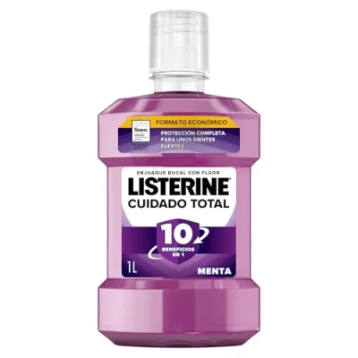 Imagen de Listerine Cuidado Total (1 x 1 L), enjuague bucal con flúor formato ahorro, colutorio 6 beneficios en 1, elixir para una protección y limpieza completas
