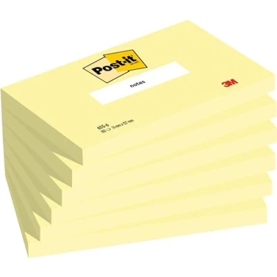 Imagen de Post it® Notas, Canary Yellow, 76 mm x 127 mm, 100 hojas/bloc, 6 blocs/paquete