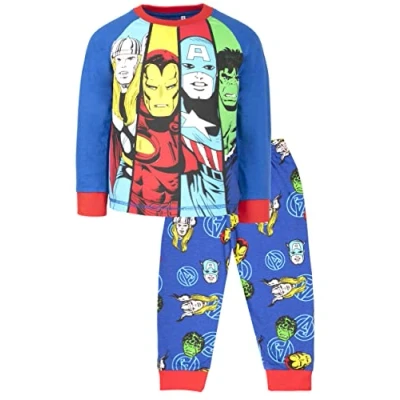 Imagen de Marvel Pijama de Avengers para Niños, 2 3 Años Conjunto Los Vengadores Mangas Largas 100% Algodón, Superhéroes Mercancía Oficial Azul