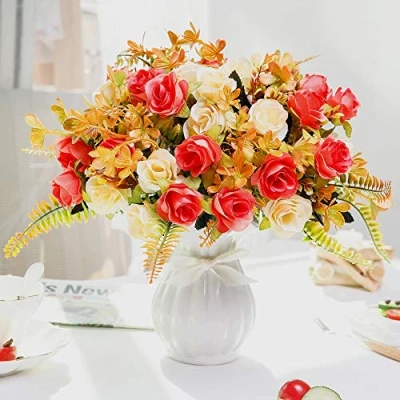 Imagen de LESING Ramos de Flores Artificiales Seda con jarrón, arreglos Boda, hogar, Oficina, Fiesta, Centro Mesa, decoración (Puesta Sol 1)