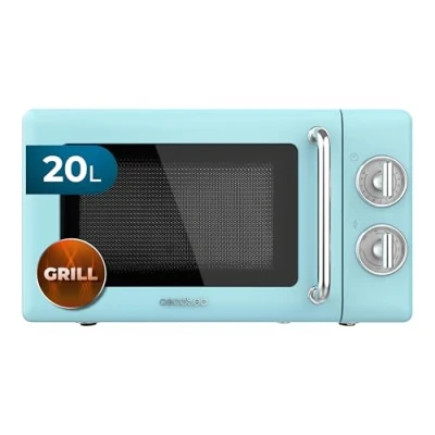 Imagen de Microondas con grill Cecotec ProClean 3110 Retro, 700 W, 6 niveles, Luz interior, 20 l, Azul
