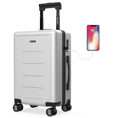 Imagen de NUMADA Maleta de Viaje Cabina PC + ABS (56x37,5x22cm) PackPro T40 con Cierre TSA y Carga USB. Mano Rígida 4 Ruedas 360, Extra Refuerzo Múltiples Compartimentos Interiores Plata
