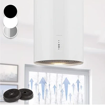 Imagen de Klarstein Campana Extractora Isla para Cocina, Extractor Cocina Flujo Aire 600m3/h con Temporizador, Campanas Extractoras Ajustables Diseño de Tubo y 3 modos, Filtros Carbón
