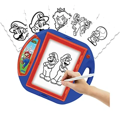 Imagen de Lexibook Super Mario Proyector de Dibujo, 4 Sellos, 10 Plantillas, Pantalla Luminosa, 1 rotulador Incluido, Juguete artístico y Creativo, Rojo/Azul, Color pudrición/Blau