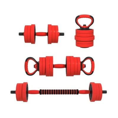 Imagen de SPORTNOW Kit de Mancuernas Ajustables 20kg 4 en 1 Juego Pesas con Kettlebell Barra para Entrenamiento Fuerza Hogar Gimnasio Oficina Rojo