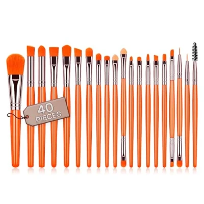 Imagen de Brochas de maquillaje profesional set 40 uds cerdas sinteticas calidad corrector brocha para sombra ojos colorete pinceles (Naranja)