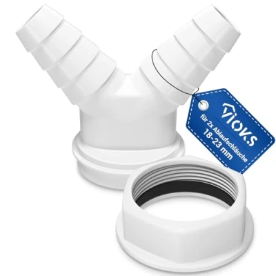 Imagen de VIOKS Adaptador de desagüe para lavadora con rosca tubo, dimensiones 1 1/2 pulgadas, conector manguera y distribuidor en Y, lavadora, lavavajillas,
