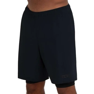Imagen de TCA Pantalon Corto Hombre Deporte con Bolsillos y Mallas Pantalones Cortos para Running Gym Padel 2 en 1 Cortas Cremallera Negro, XXL