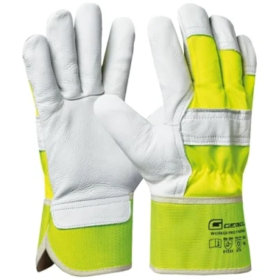 Imagen de Gebol Worker Pro Thermo Guantes de trabajo cuero con forro aislante del frío invierno resistentes al agua Fácil quitar y poner para hombre amarillo blanco 1 par