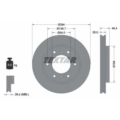Imagen de TEXTAR 92180205 Disco de freno MITSUBISHI: L200 / Triton IV Pick up, V Camión plataforma Chasis