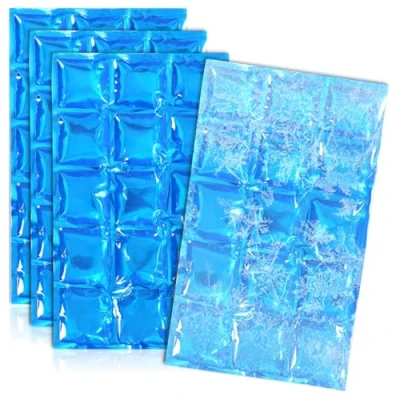 Imagen de COM FOUR® 4x Bolsa de hielo flexible Compresa enfriamiento con 15 celdas Paquete para el hogar (04 piezas 25 x 15cm azul)