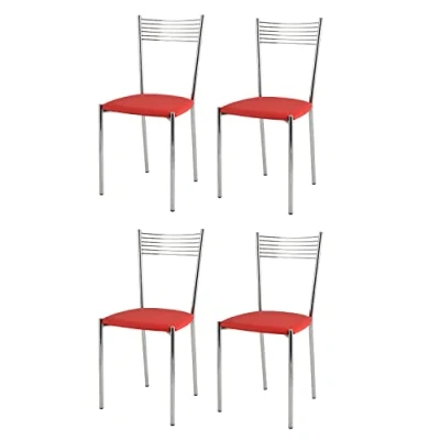 Imagen de t m c s Tommychairs Set 4 sillas Elegance para Cocina, Comedor, Bar y Restaurante, Estructura en Acero Cromado Asiento tapizado Polipiel Color Rojo