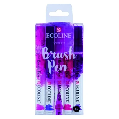 Imagen de Ecoline Brush Pen Set de 5 Rotuladores Acuarela Líquida Tonos Violeta Mezclables para Rotulación a Mano, Dibujo y Manualidades