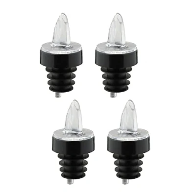 Imagen de Westmark 4 Boquillas vertedoras para botella, Dispensador con Tubo de Aire, Anillo Deco, Corcho Plástico, Jet Pour, Transparente/Negro, 4122248G