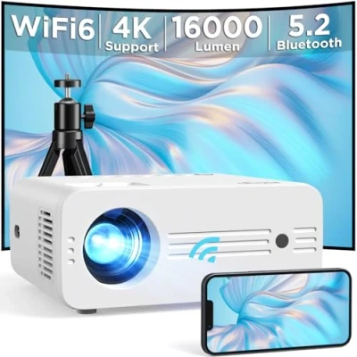 Imagen de Proyector, Proyector Portátil 5G WiFi Bluetooth con Tripode, 13000 Lumens 4K Compatible Full HD 1080P Nativo, AKIYO O7 Cine en Casa para iOS/Android/PC/TV Stick/HDMI/USB/PS5/XBOX