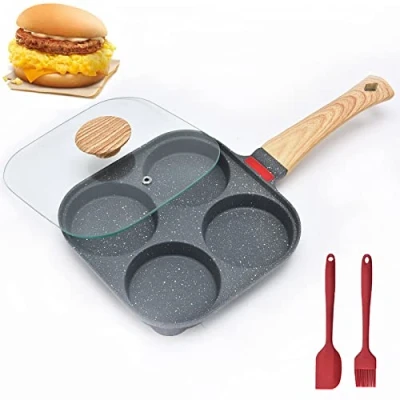 Imagen de Sarten Huevo Frito y tortitas con Tapa 4 Tazas Antiadherente para Tortilla de Aluminio Olla Desayuno Dividida, estufa gas utensilios cocina inducción