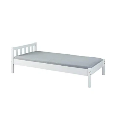 Imagen de Inter Link Cama de madera Marco juvenil para invitados individual moderna pino macizo Sin somier Barniz blanco Vilmar 90 x 200 cm