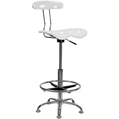 Imagen de Flash Furniture Taburete de escritorio alto con asiento mecánico, color Blanco y Cromado adecuados